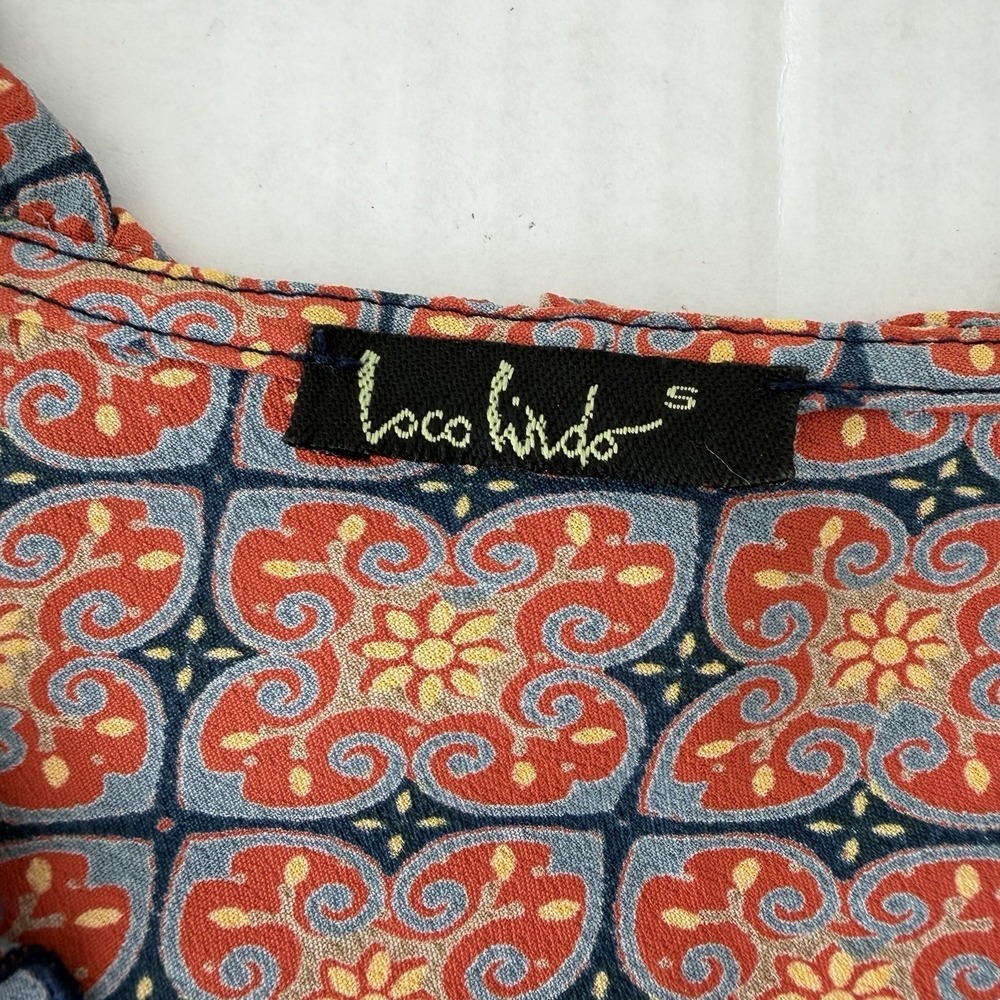 Loco Lindo Vintage Ruffle Blouse Boho Empire Waist S Psychedelic Retro Print - Picture 4 of 9